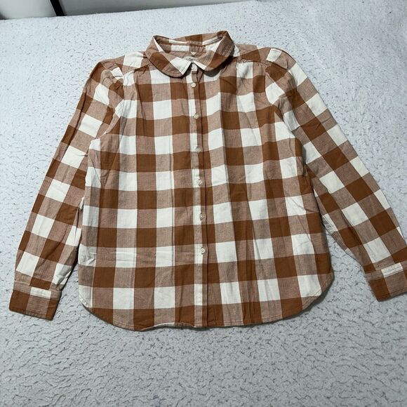 LOFT Tops - Ann Taylor LOFT Women's Medium Button Down Plaid Shirt Burnt Orange White Cotton